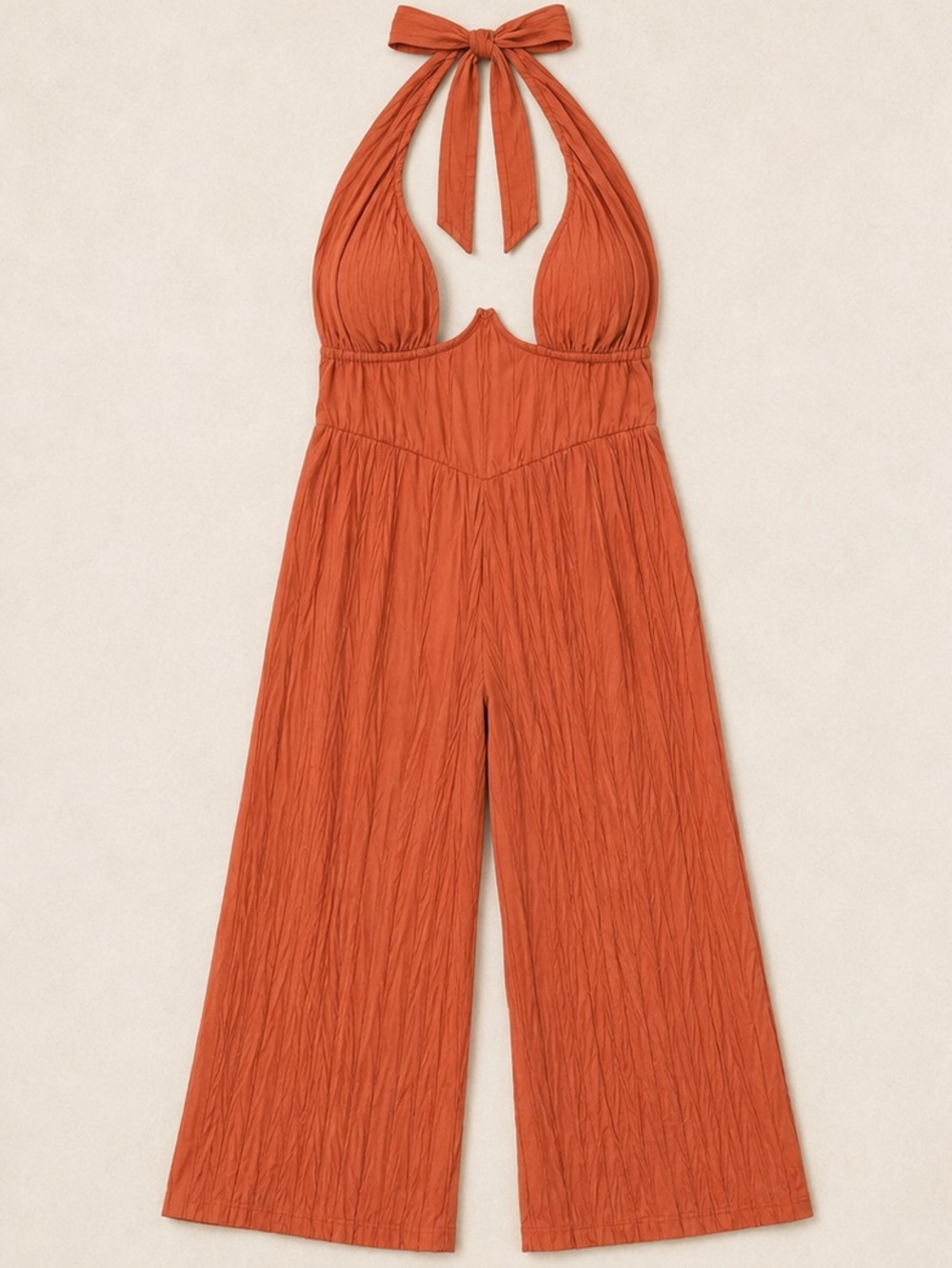 PrettyLittleThings Women's Halter Wide-Leg Jumpsuit - Rust - Plus Size 18